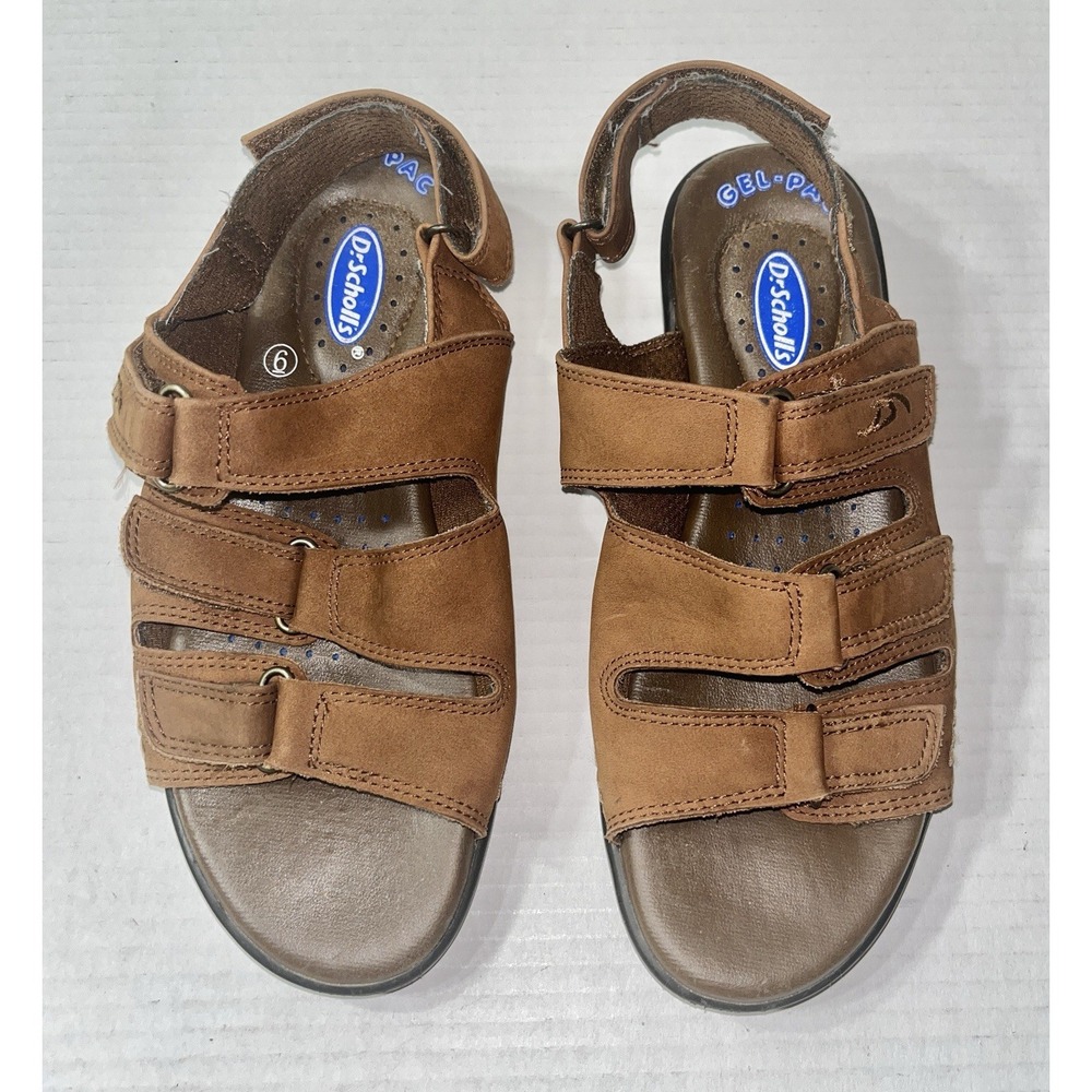 Dr Scholls Gel PAC Sandals Women's 6 Brown Leather Suede Slingbacks Comfort Walk